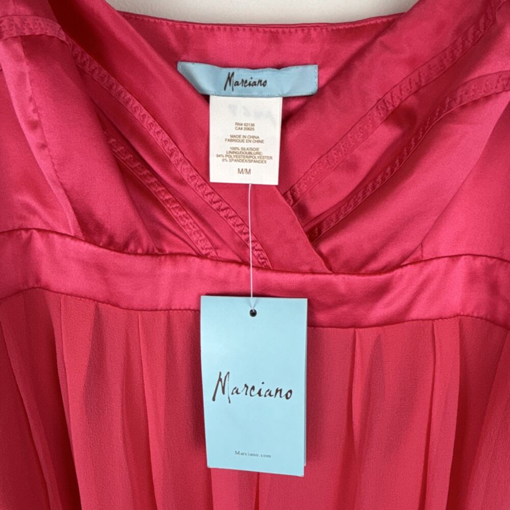 Marciano Pink Chiffon Bubble Babydoll Mini Sheer 100% silk Dress Sleeve Sz M NWT - Picture 3 of 6